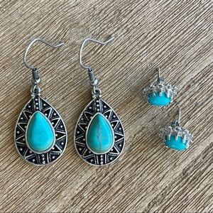 Turquoise Teardrop Dangle Earrings and studs set Southwestern